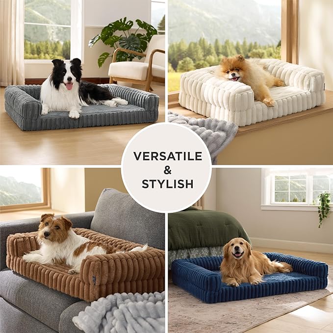 Bedsure Orthopedic Dog Bed for Medium Dogs, Waterproof Memory Foam Medium Pet Beds with Sides, Non-Slip Bottom and Egg-Crate Foam Dog Couch Sofa with Washable Removable Corduroy Cover, Cream