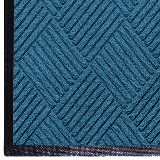 WaterHog Diamond | Commercial-Grade Entrance Mat with Rubber Border – Indoor/Outdoor, Quick Drying, Stain Resistant Door Mat (Medium Blue, 4' x 12')