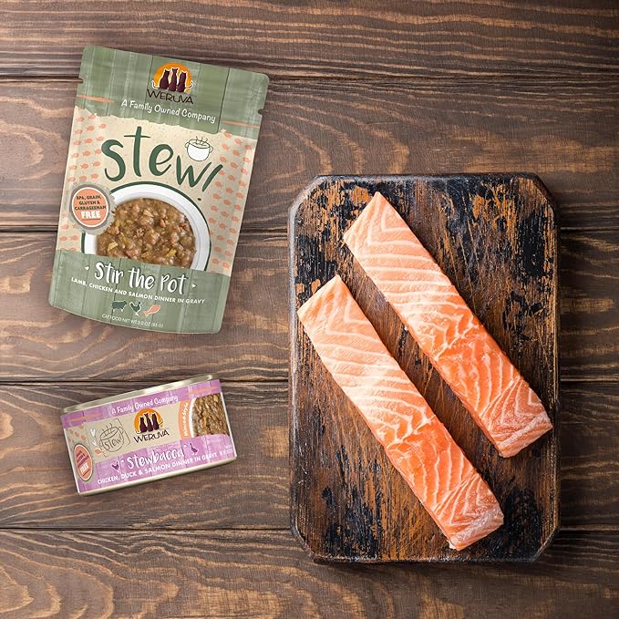 Weruva Classic Cat Stews!, Stir The Pot with Lamb, Chicken & Salmon in Gravy, 3oz Pouch (Pack of 12)