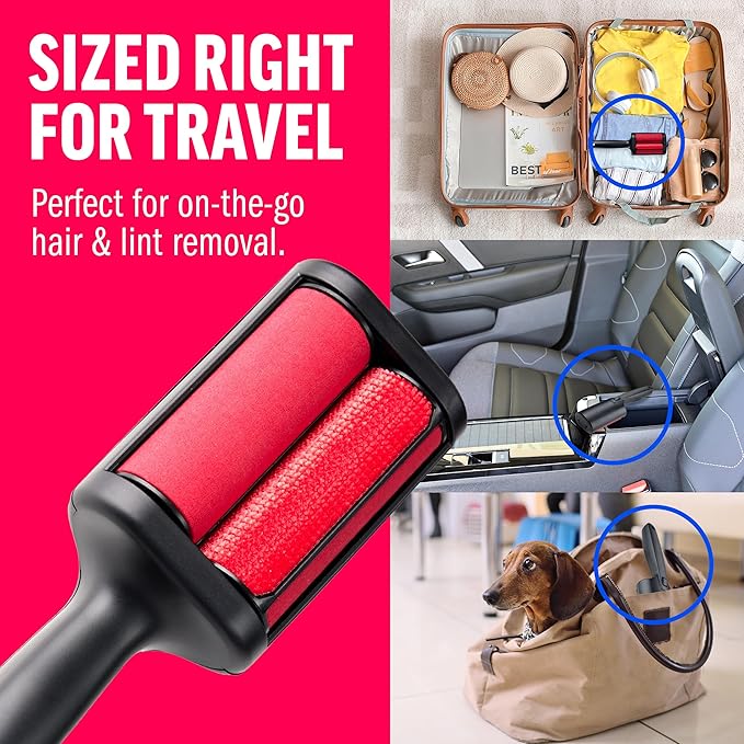 ChomChom Roller for Pet Hair - Reusable Lint Roller Pet Hair Removal Tool for Clothes, Couches, Cars and Travel - Cat Dog Hair Remover, Compact, No Sticky Refills Needed (Mini)
