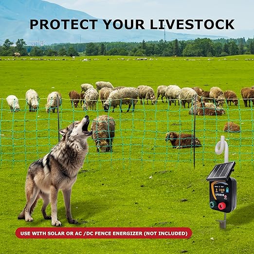 Electric Fence Netting, 164'L x 47.2" H Electric Chicken Fence Kit for Livestock, Farms, Backyards, Garden, Assembled Double Spiked Portable Electric Poultry Farm Fence