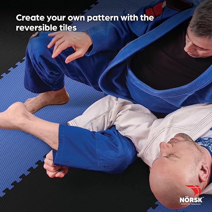 Norsk Reversible Gym Exercise Mats 3/4" Thick EVA Interlocking Foam Tiles, Perfect Home Gym Flooring, 36 Tiles & 72 Trim Pieces, 144 Sq. Ft. Reversible, Dazzling Blue/Black