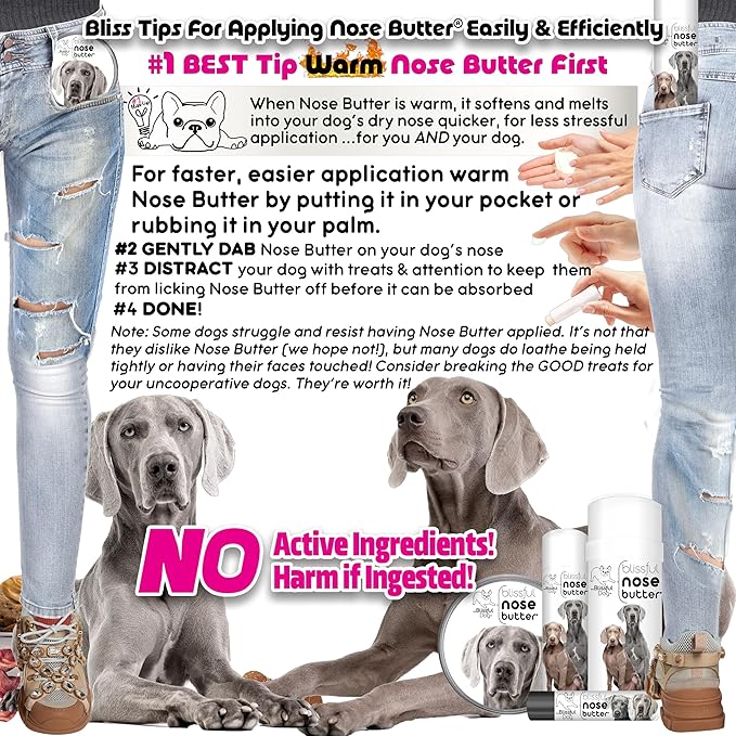The Blissful Dog Weimaraner Nose Butter for Dry, Cracked Skin, Lick-Safe Dog Nose Balm with Moisturizing Shea Butter, Almond, Olive, and Essential Oils, Pet Supplies, Uncented, 0.15 oz.