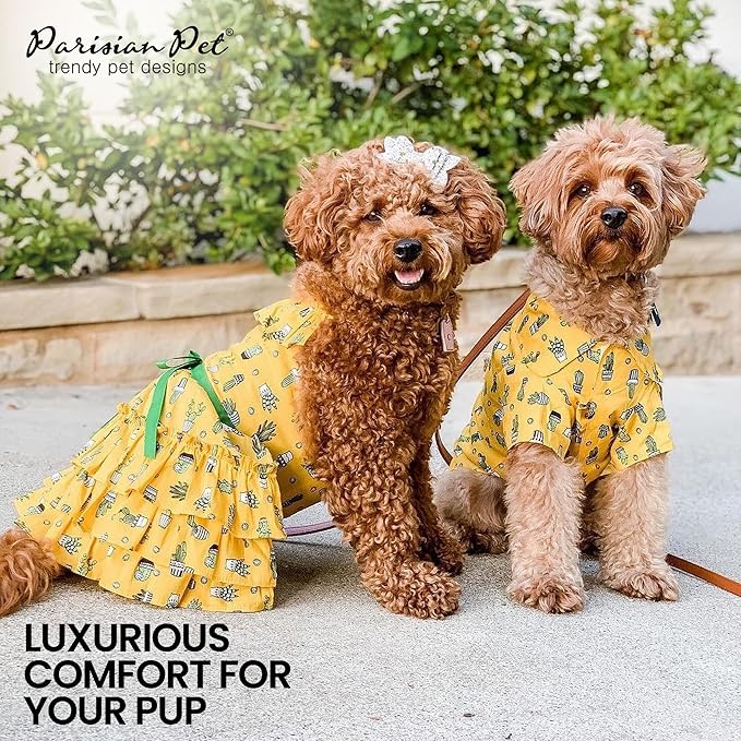 Parisian Pet Cactus Cap Dog Beach Outfit - 100% Cotton Summer Clothes - Stylish Dog Costume - Breathable, Cool & Machine Washable - 2XL