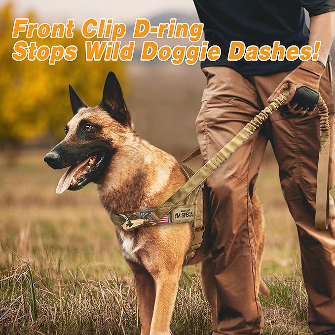 Forestpaw No Pull Dog Harness - Soft Flannel Padded Tactical Dog Vest Harness with Quick Release Buckle, Adjustable Reflective Pet Harness for Large Dogs Walking Training,Brown XL