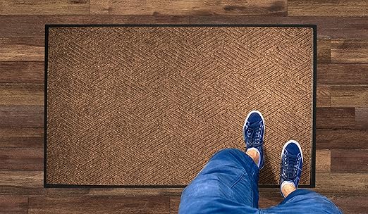 WaterHog Diamond | Commercial-Grade Entrance Mat with Rubber Border – Indoor/Outdoor, Quick Drying, Stain Resistant Door Mat (Medium Brown, 3' x 5')