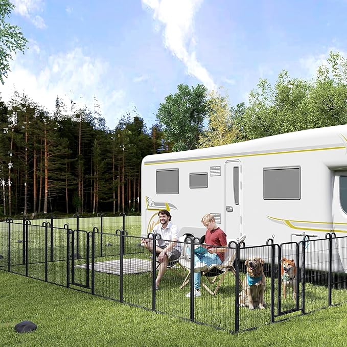 Dog Playpen Outdoor 16 Panels Heavy Duty Dog Fence 47" Height Anti-Rust with Doors Portable for RV Camping Yard, Total 36FT, 103 Sq.ft, Snowy Black