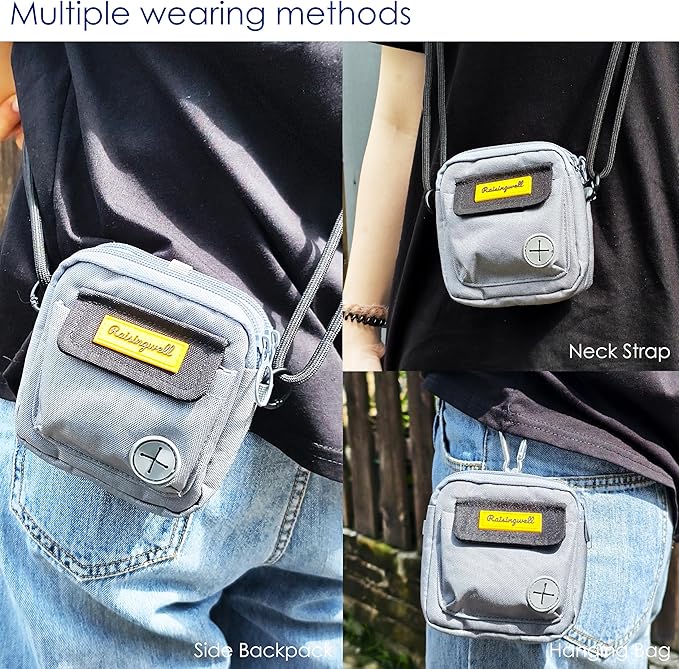 Dog Treat Pouch for Pet Walking and Training with Clicker Poop Bags and Three Bags Design Small Fanny Zipper Pack Holder for Puppy Snack Dispenser Kit for Leash and Outdoor Use (Gray)