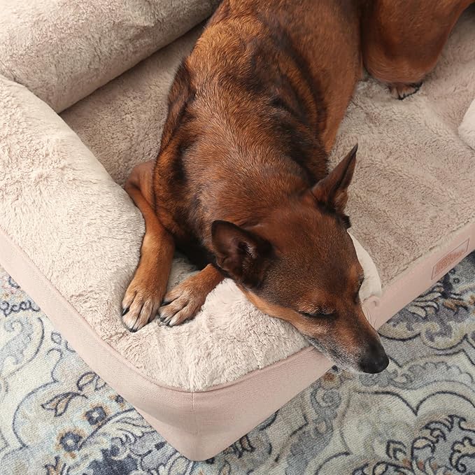 TOWN & COUNTRY EVERYDAY CuddleTown Comfy Solid Bolster Sofa Pet Bed, Supportive & Calming Egg Crate Foam, Non-Slip Bottom, Machine Washable Cover, Warm Taupe, Medium 28"x23"x8"