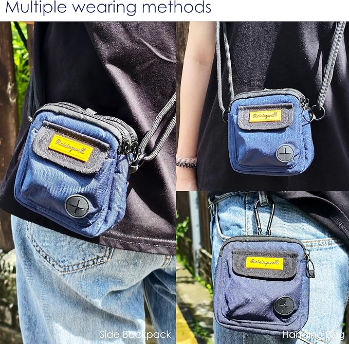 Dog Treat Pouch for Pet Walking and Training with Clicker, Poop Bags and Three Bags Design Small Fanny Zipper Pack Holder for Puppy Snack Dispenser Kit for Leash and Outdoor Use (Blue)