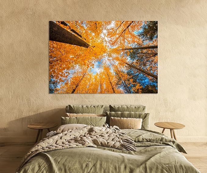 Nature Wall Art Prints - Ocean Forest Mountain Lake Canvas Landscapes - Small to Extra Large Living Room Bedroom Kitchen Bathroom Décor (Blue Sky Through Yellow Autumn Trees, 20L" x 30W")