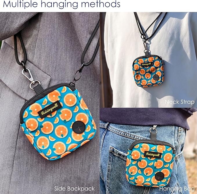 Dog Treat Pouch for Pet Walking and Training with Clicker Poop Bags Small Fanny Zipper Pack Holder for Puppy Snack Dispenser Kit for Leash and Outdoor Use (Fruit Orange)